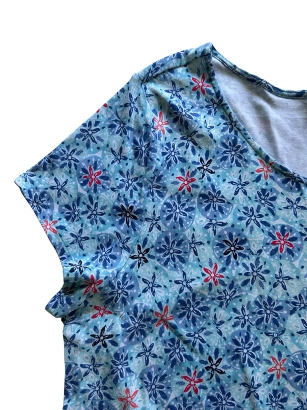Talbots 100% Cotton T Shirt Dress Drawstring Waist Size 3X Floral Sand Dollar - Picture 8 of 11